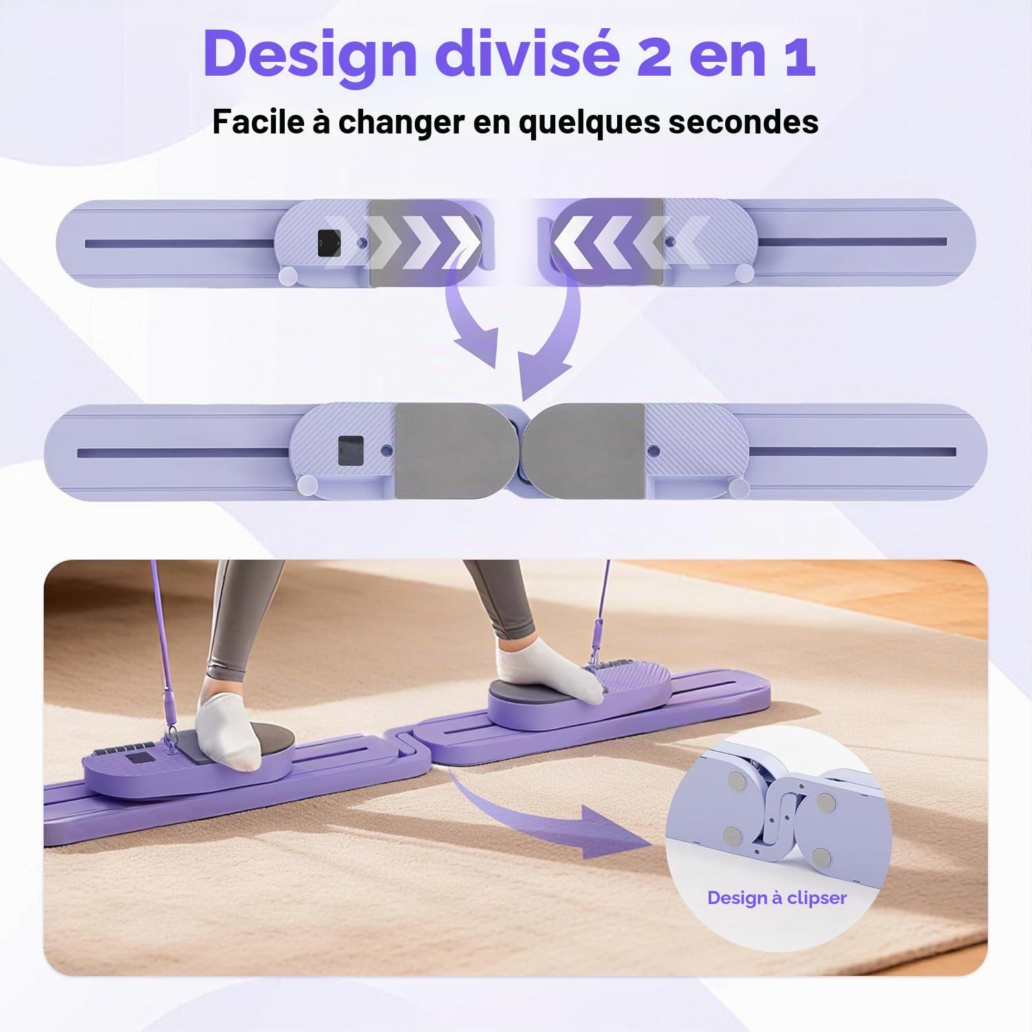 Planche de Pilates Reformer avec bandes de résistance – Machine de Pilates portable, entraînement complet du corps pour la maison, renforcement des fessiers et des jambes