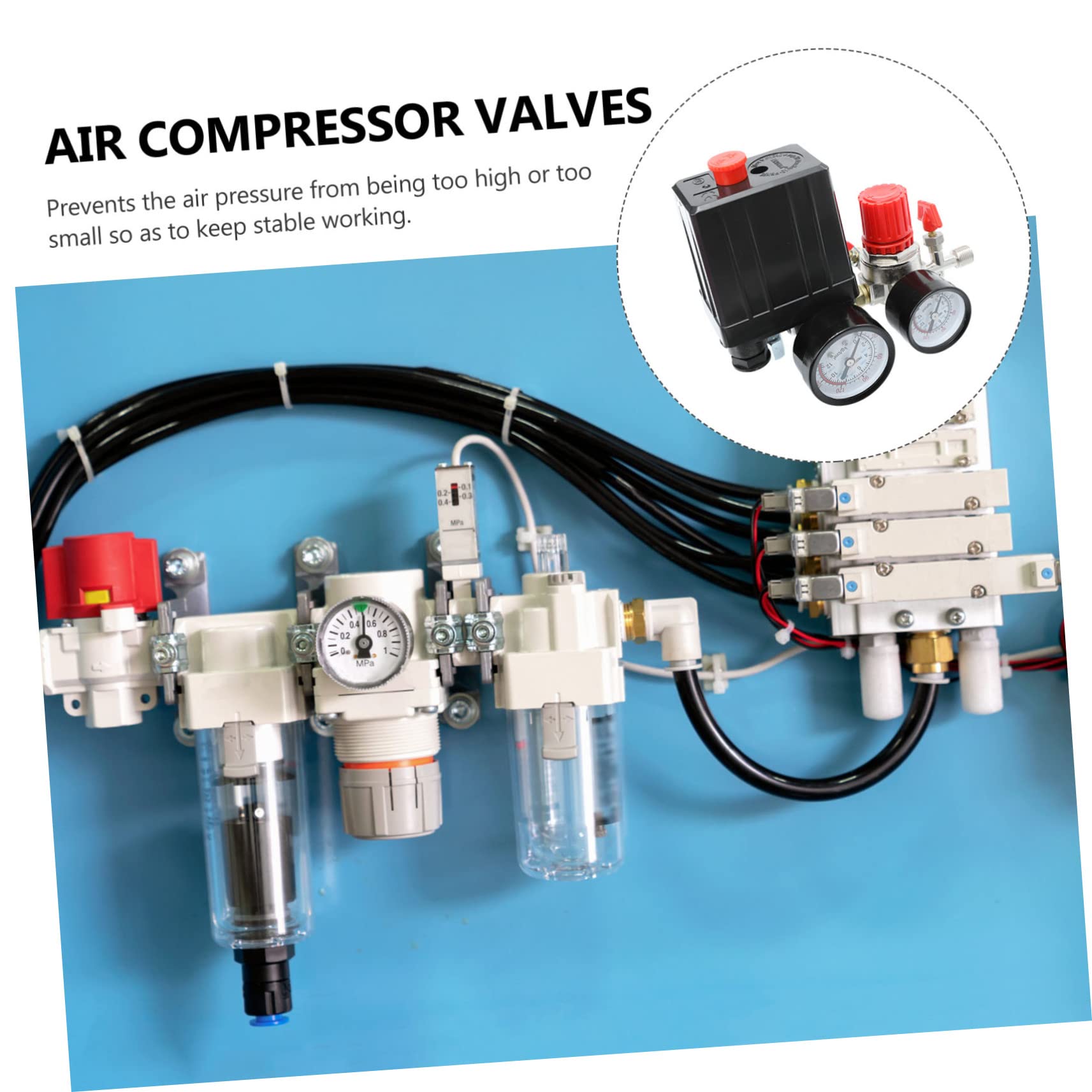 jojofuny Regolatore di Pressione per Compressore D’aria a 4 Fori Manometro, 220/380v, 20a, Valvola di Controllo per Uso Stabile