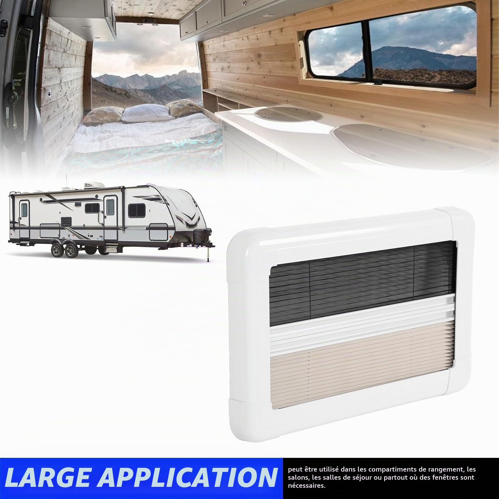 KIMISS Store de Fenêtre pour Camping-Car, 50,8 X 30,5 Cm, avec Moustiquaire, Stores Intérieurs pour Camping-Car, Stores Plissés en Fibre de Verre ABS, Fenêtre Plissée pour