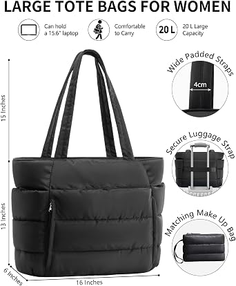 Bagstellar Puffer Tote Bag for Women, Lightweight Puffy Travel Gym Work Bag