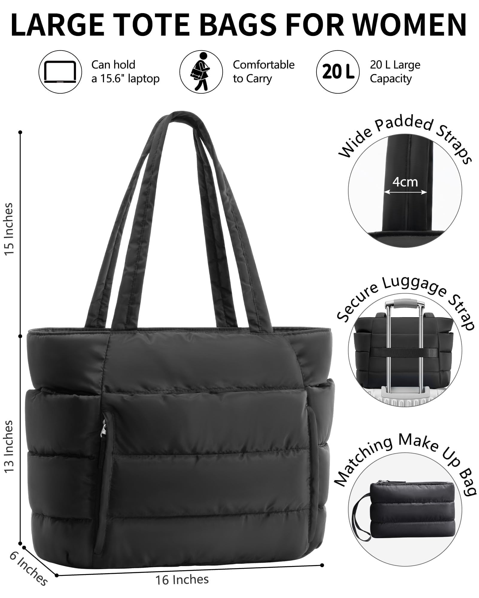Bagstellar Bagstellar Puffer Tote Bag for Women, Lightweight Puffy Work Handbag Teacher Nurse Quilted Shoulder Bag for School Travel Gym | Cloud Bag w/ Zipper, Daily College Bags, 15.6" Computer Bag, Clinical Nursing Bag, 40 OZ Tumbler Holder, Ideal Gift for Women in use