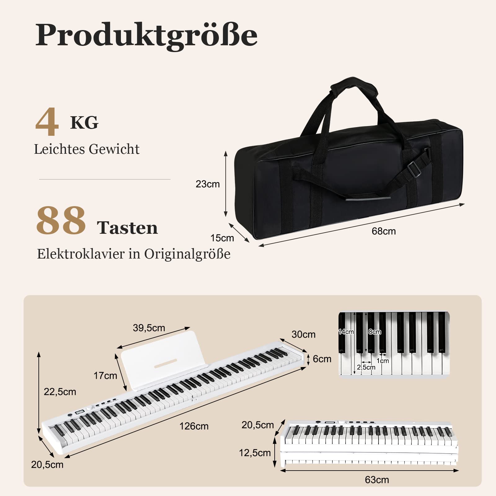 GOPLUS 88 Tastatur Elektronisches Klavier, Digitale Keyboard faltbar mit Bluetooth, Digital Piano mit 128 Rhythmen/Klänge & 20 Demo-Songs, E-Piano mit Tragetasche und Pedal, Farbwahl (Weiß)