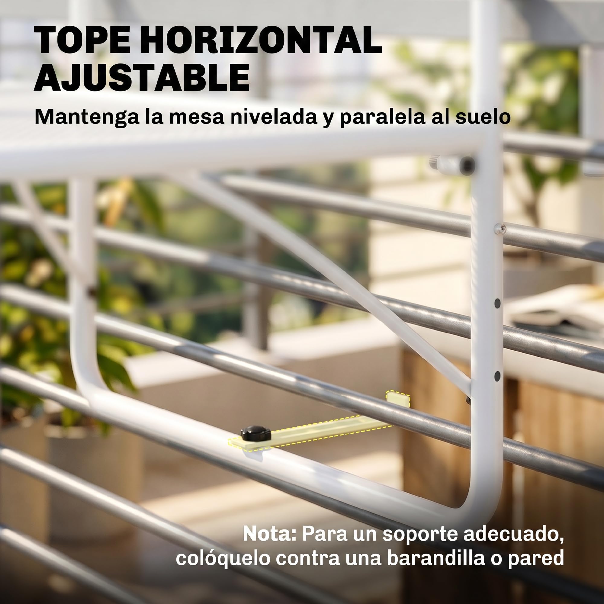 Outsunny Table Suspendue réglable pour Rampe de Balcon, Rectangle, Blanc