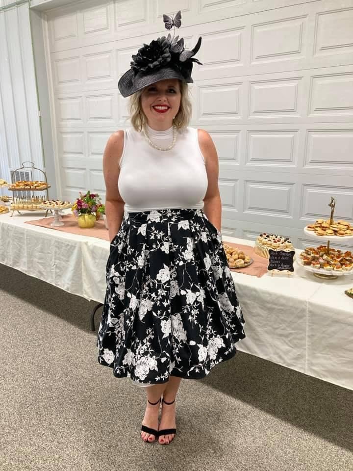 OBBUE Dresstore Vintage Pleated Skirt Floral A-line Printed Midi Skirts with Pockets - Image 3