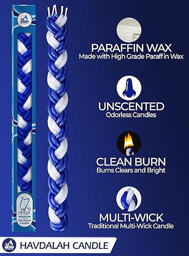 Miniatura 10 de Ner Mitzvah Vela Havdalah trenzada – Paquete de 3 – Cera de parafina redonda azul y blanca – Vela Havdallah hecha a mano – Regalo de Shabat Judaica