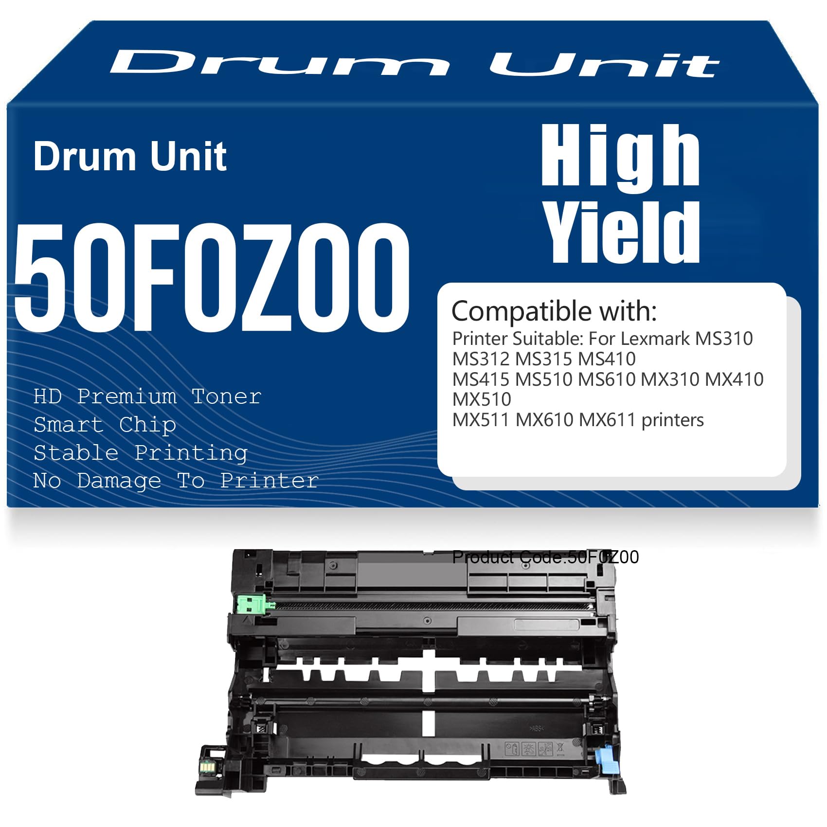 Unità tamburo di stampa compatibile 50F0Z00 ad alta resa per Lexmark MS310 MS312 MS315 MS410 MS415 MS510 MS610 MX310 MX410 MX510 MX511 MX610 MX611 Stampanti,1PC-Black