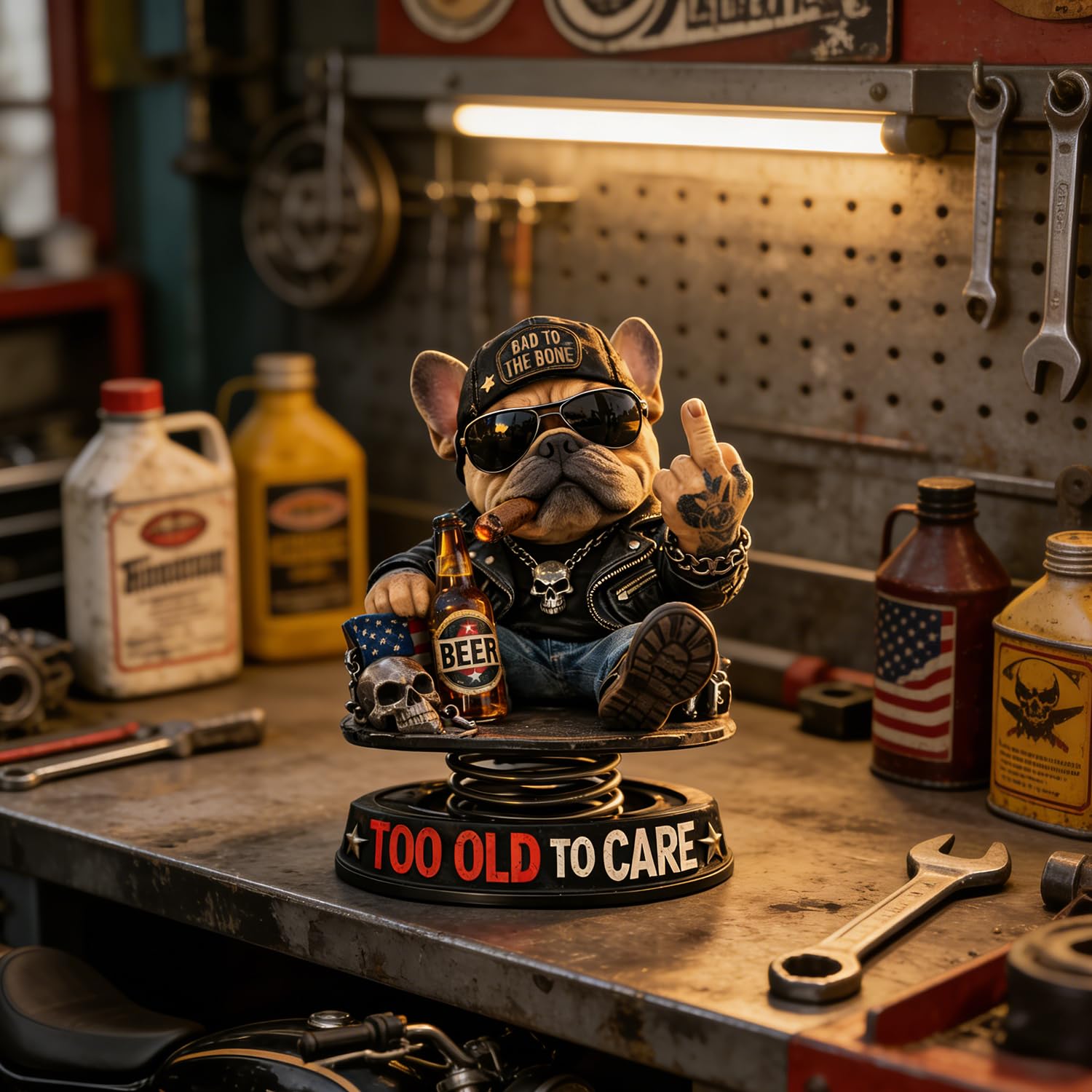 Too Old to Care Dashboard Bobblehead, Funny Bulldog Car Decor with