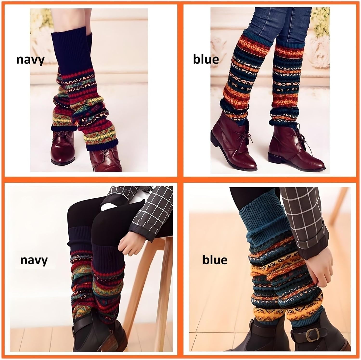 2 Pairs Leg Warmers for Women, Boho Bohemian Style Cable Knitted Thicker Warm in Winter for Party Sports, - Image 4