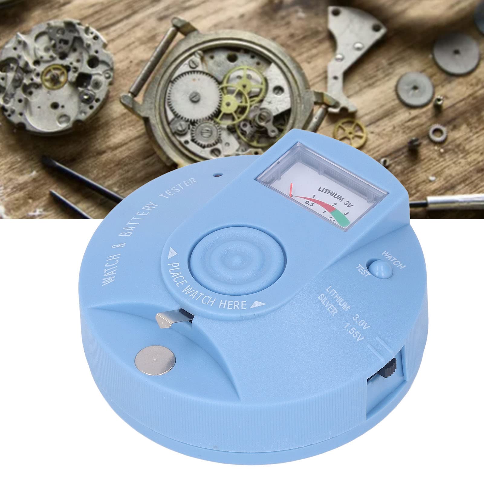 EMUKOEP Probador de Movimiento de Reloj, Herramienta de Reparación de Detección de Reloj Circular, Analizador de Energía de Batería de Botón