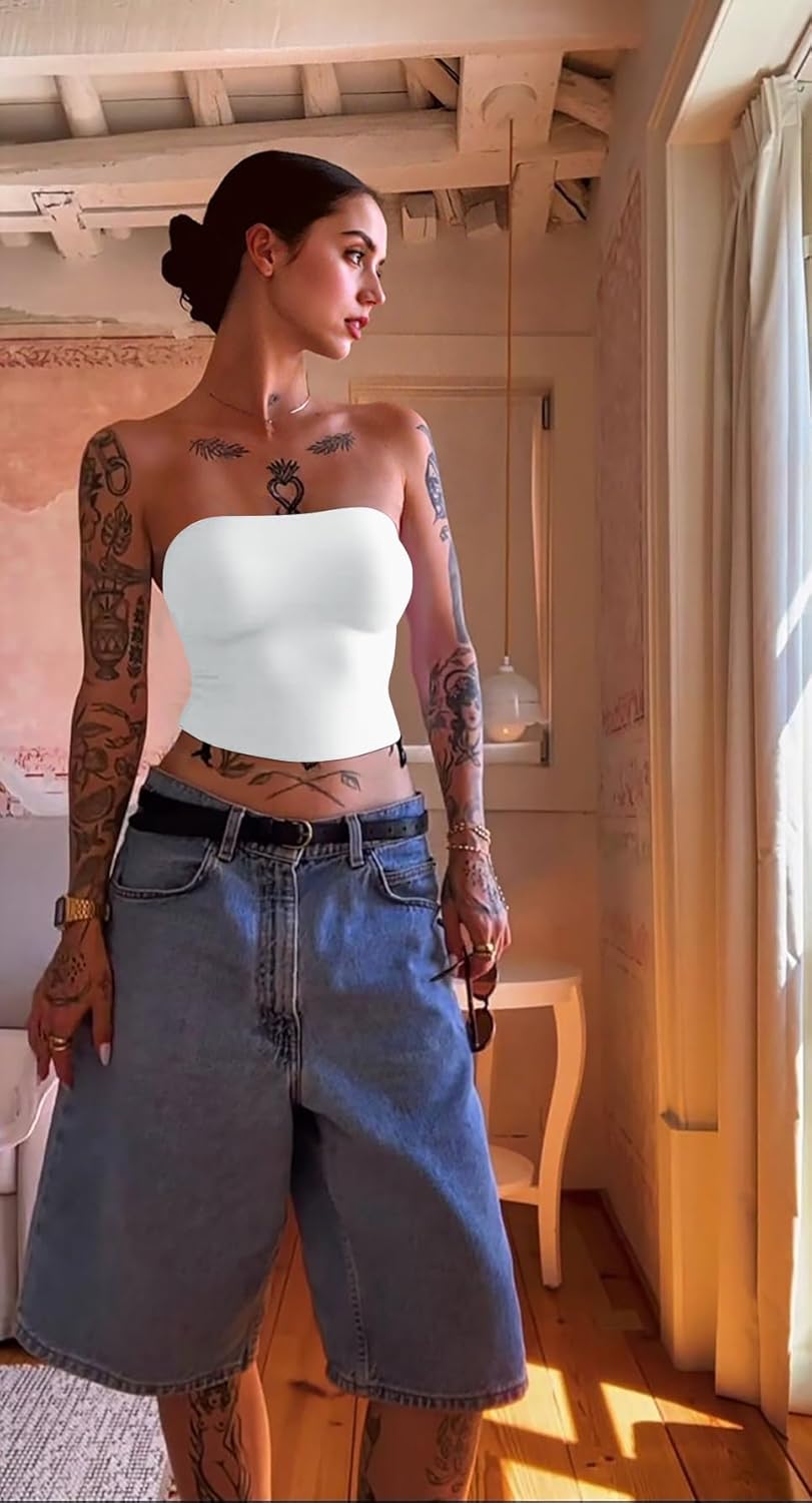 Women’s Strapless Bandeau Tube Top – Stretchy Slim Fit Crop Tank Top, Sexy Basic Casual Camisole for Summer Layering - Image 5