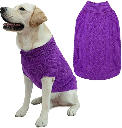 Mihachi Suéter de cuello alto para perro, abrigo de invierno, ropa clásica de punto trenzado con agujero para la correa para clima frío, regalo