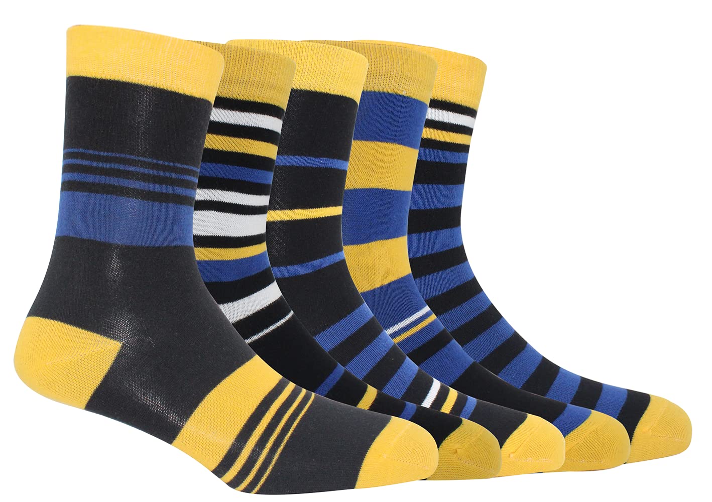 Men’s Socks Womens Socks Boys Socks Girls Socks Mid-Calf Length Socks Cotton Casual & Formal Yellow Block Blue White Colors Mixed Free Size 5 Pack of Pair’s Combo Pack Offer Maximum Grip Premium Combed