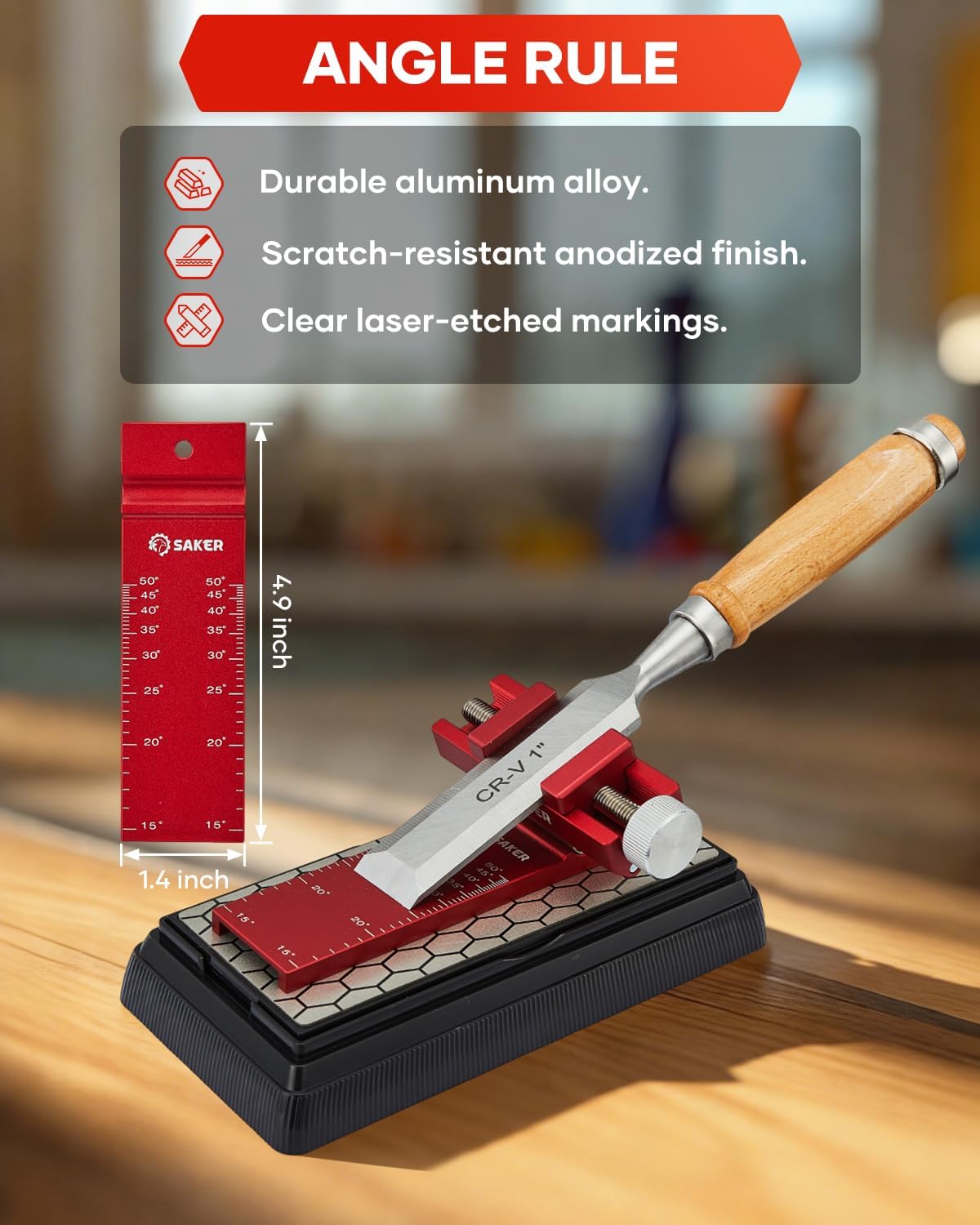 Saker Digital Angle Rule & Sharpening Guide - Precision Woodworking Tool for Chisel Sharpening, Plane Blade Restoration, and Sharpening Stone Flattening,Complete Sharpening System for Hand Tools