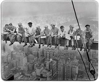 dealzEpic - Art Mousepad - Natural Rubber Mouse Pad with Classic Photo of Construction Workers' Lunch ATOP a Skyscraper, New York Vintage Photography - Stitched Edges - 9.5x7.9 inches