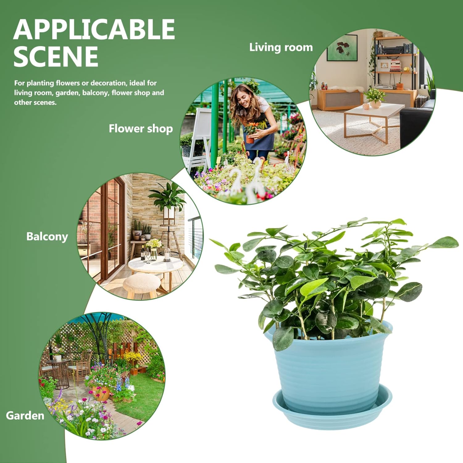 Happyyami Floral Nursery Decor 5pcs Plastic Plant Pots for Plants with Saucers, Indoor Plastic Planters Modern Flower Pot with Drainage Hole for All House Plants, Flowers, and Seeding Nursery : Patio, Lawn & Garden