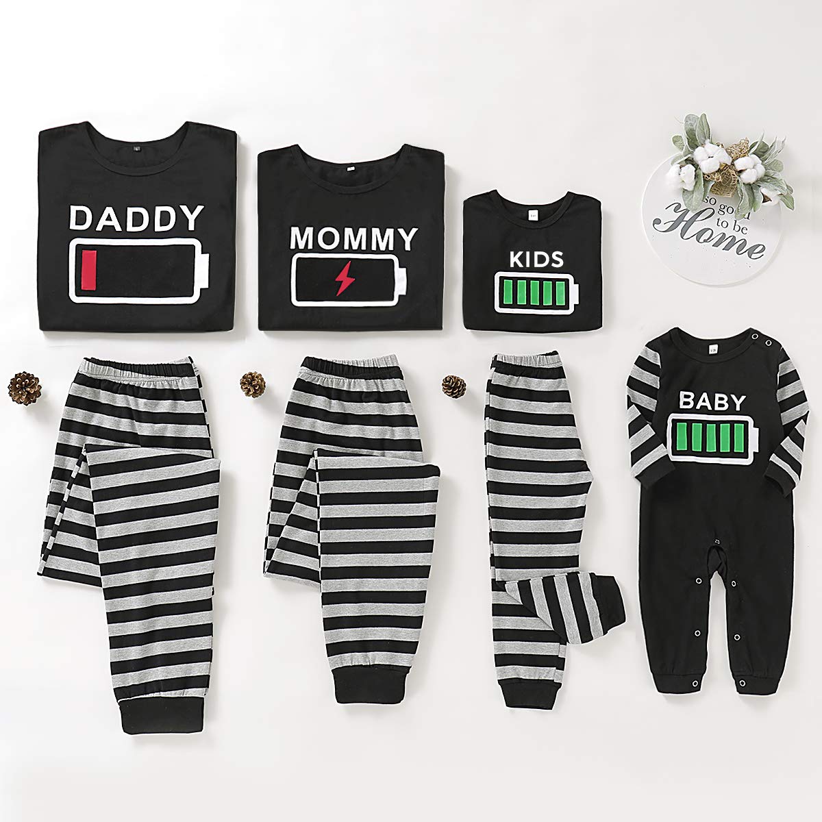 Borlai Conjunto de Pijamas Familiares Conjunto de Ropa de Dormir de algodón Conjunto de Pijamas para Mujeres Hombres niños bebé