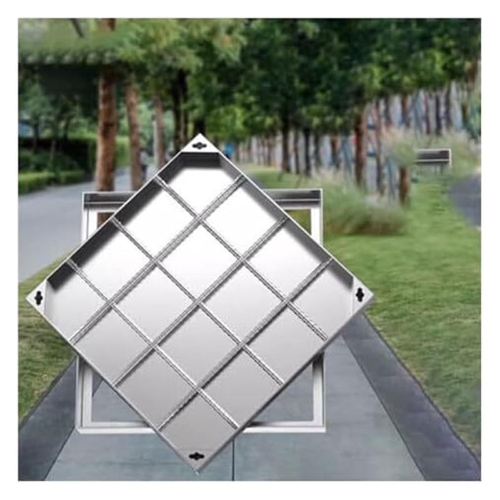 Couvercle de regard invisible 60x60 en inox pour une terrasse et cour épurée