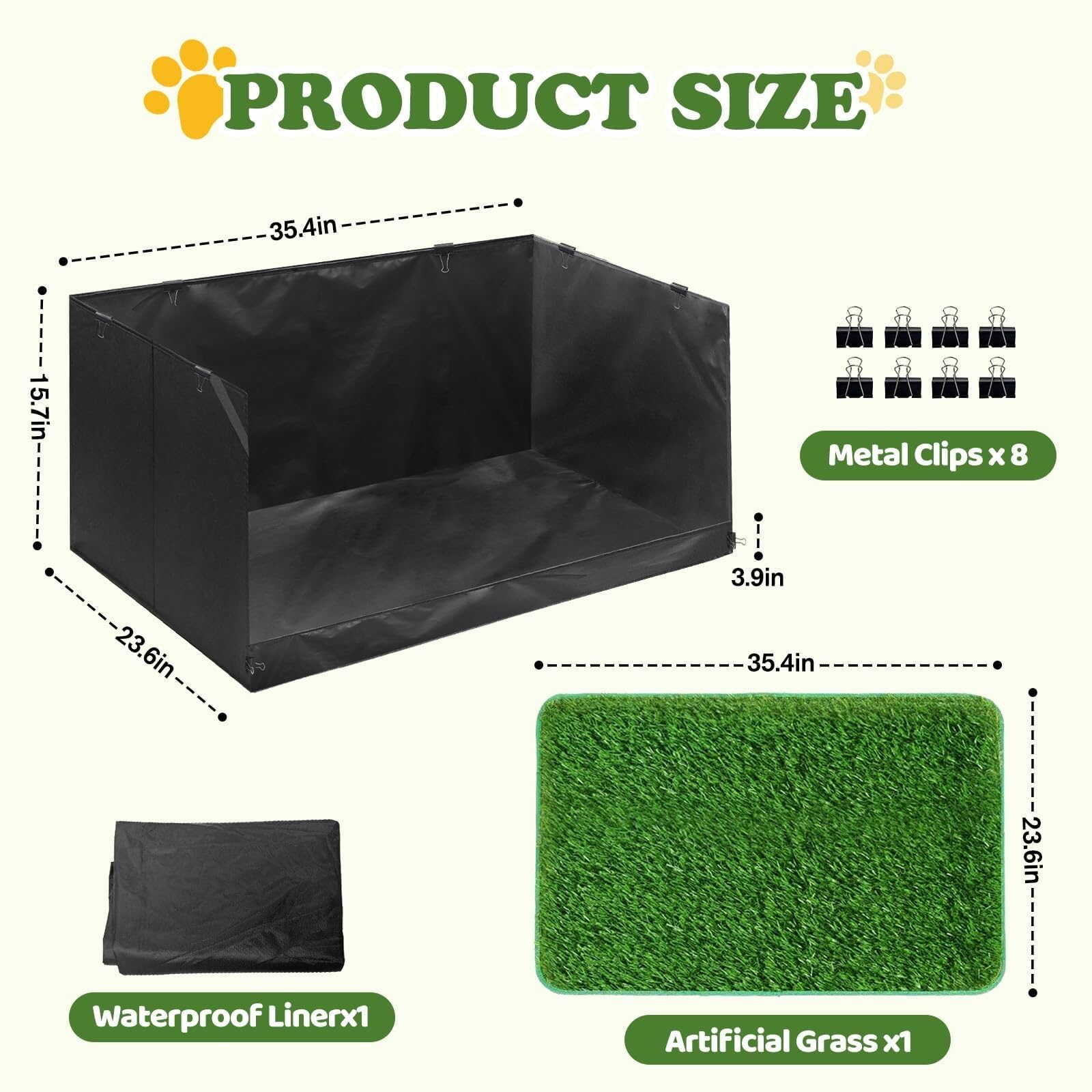 High Walls - Vasino per cani con erba artificiale, pieghevole, per interni, 40 x 60 x 90 cm, con fodera impermeabile, per cuccioli di piccola e media taglia (nero, 80 x 60 x 40 cm)