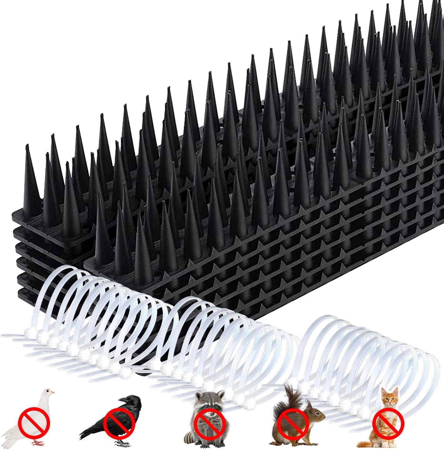 24-Pack Pigeons Bird Spikes for Outside with 30 Cable Ties, Birds Deterrent Spikes for Pigeons and Other Small Birds, Squirrel Spikes Keeping Raccoon Cats Away from Fence Roof Mailbox Brown