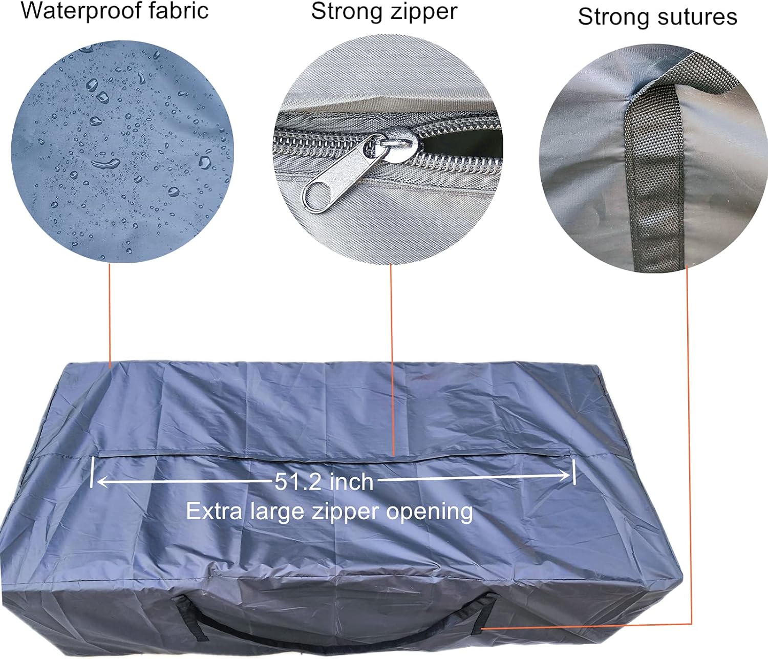 KOCKABC Outdoor Cushion Storage Bag, Furniture Storage Bag with 2 Handles, Extra Large Patio Furniture Cushions Pouch, Waterproof Zippered Patio Cushion Storage Bag: Home Improvement