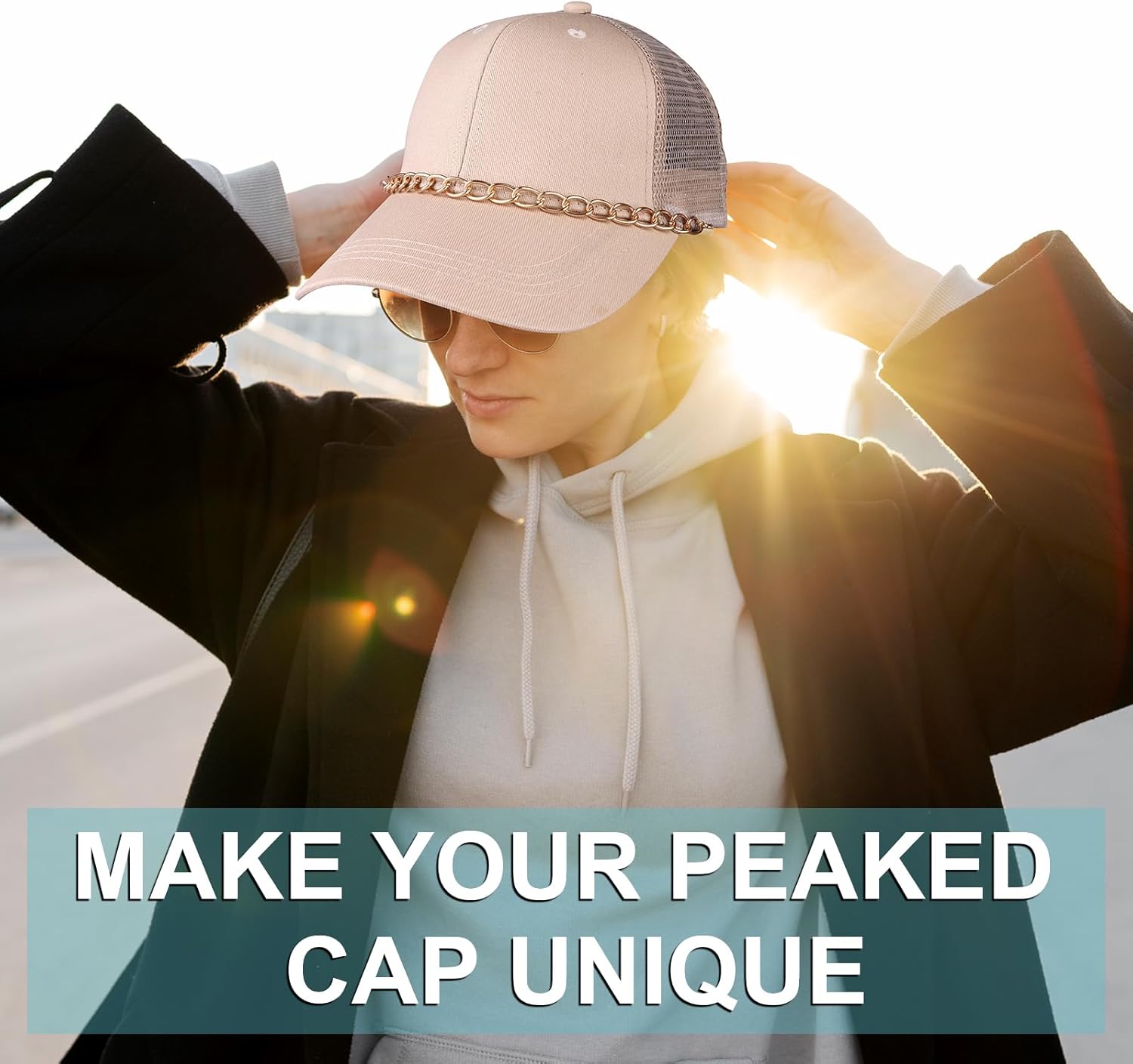 9Pcs Trucket Hat Chains Bill Decoration Trucker Hat Charms Metal Chains for Hat DIY Mesh Baseball Cap Accessories Chain Metal Detachable Chains Assorted Styles for Women Man,Gold,Silver - Image 7