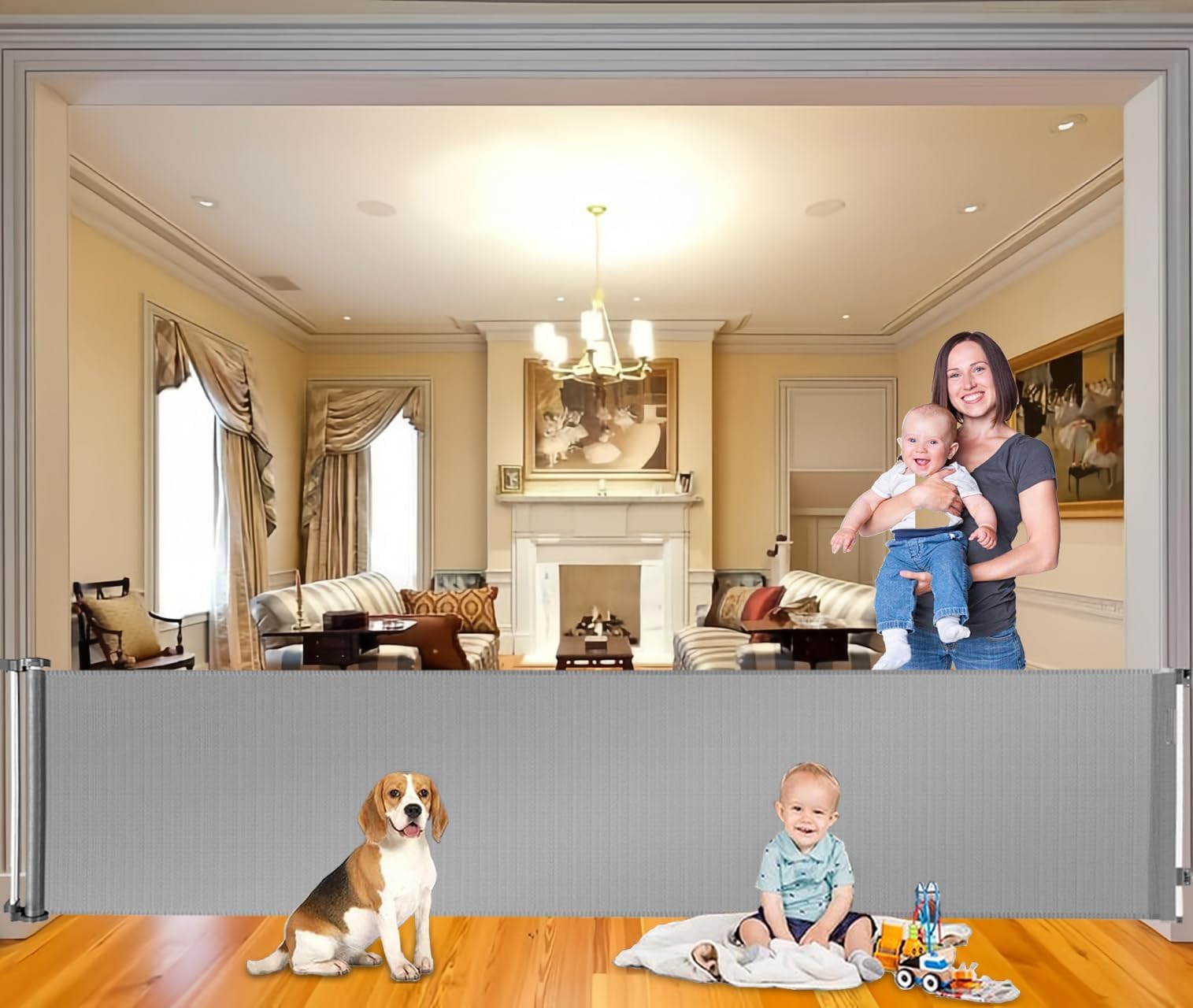 120 Inch Retractable Baby Gates Extra Wide Baby Gate for