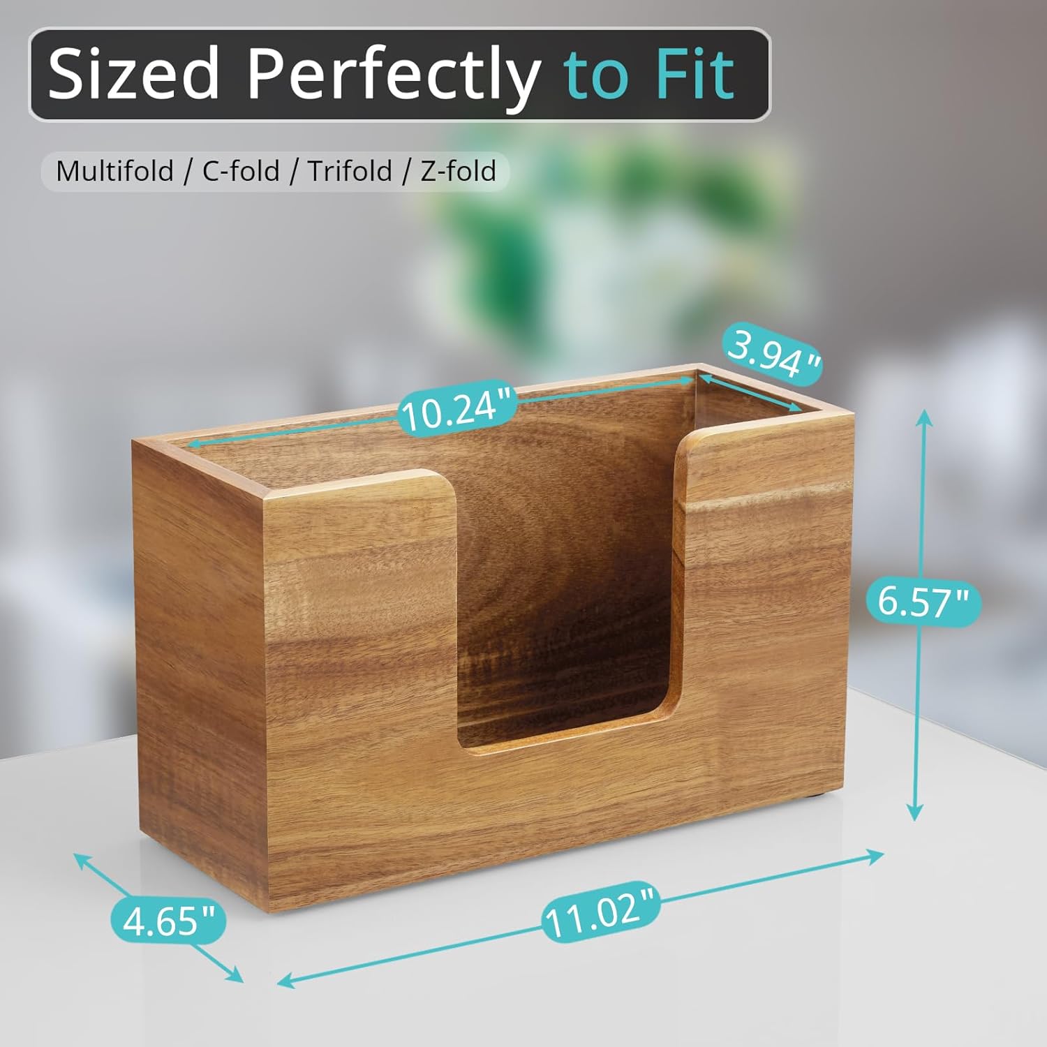 Paper Towel Dispenser Countertop, Acacia Wood Bathroom Paper Towel Holder for Home, Napkin Holder for Kitchen, Multifold C-Fold, Z-Fold, Trifold Paper Hand Towel Dispenser for Bathroom Toilet - Image 2