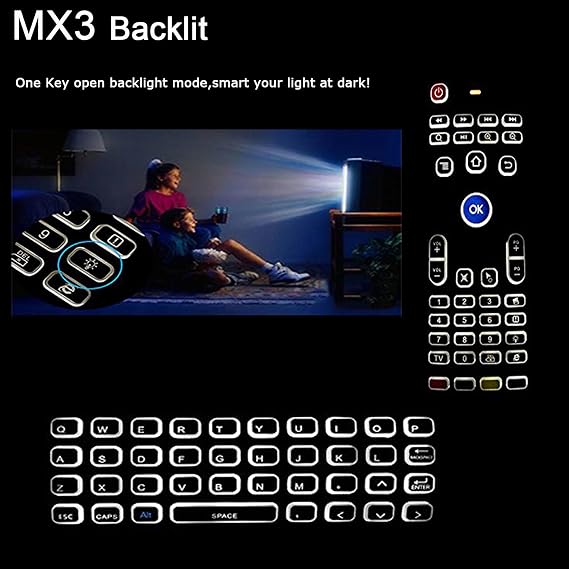 Air Mouse,MX3 Pro Backlit Mini Keyboard Remote Control,Mini Wireless Keyboard & IR Learning Air Mouse Remote,Compatible for Raspberry Pi, Android TV Box, Projector,HTPC, Window, Mac OS