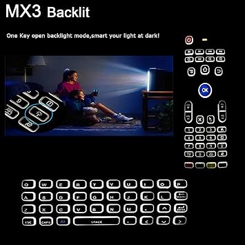 Air Mouse,MX3 Pro Backlit Mini Keyboard Remote Control,Mini Wireless Keyboard & IR Learning Air Mouse Remote,Compatible for Raspberry Pi, Android TV Box, Projector,HTPC, Window, Mac OS