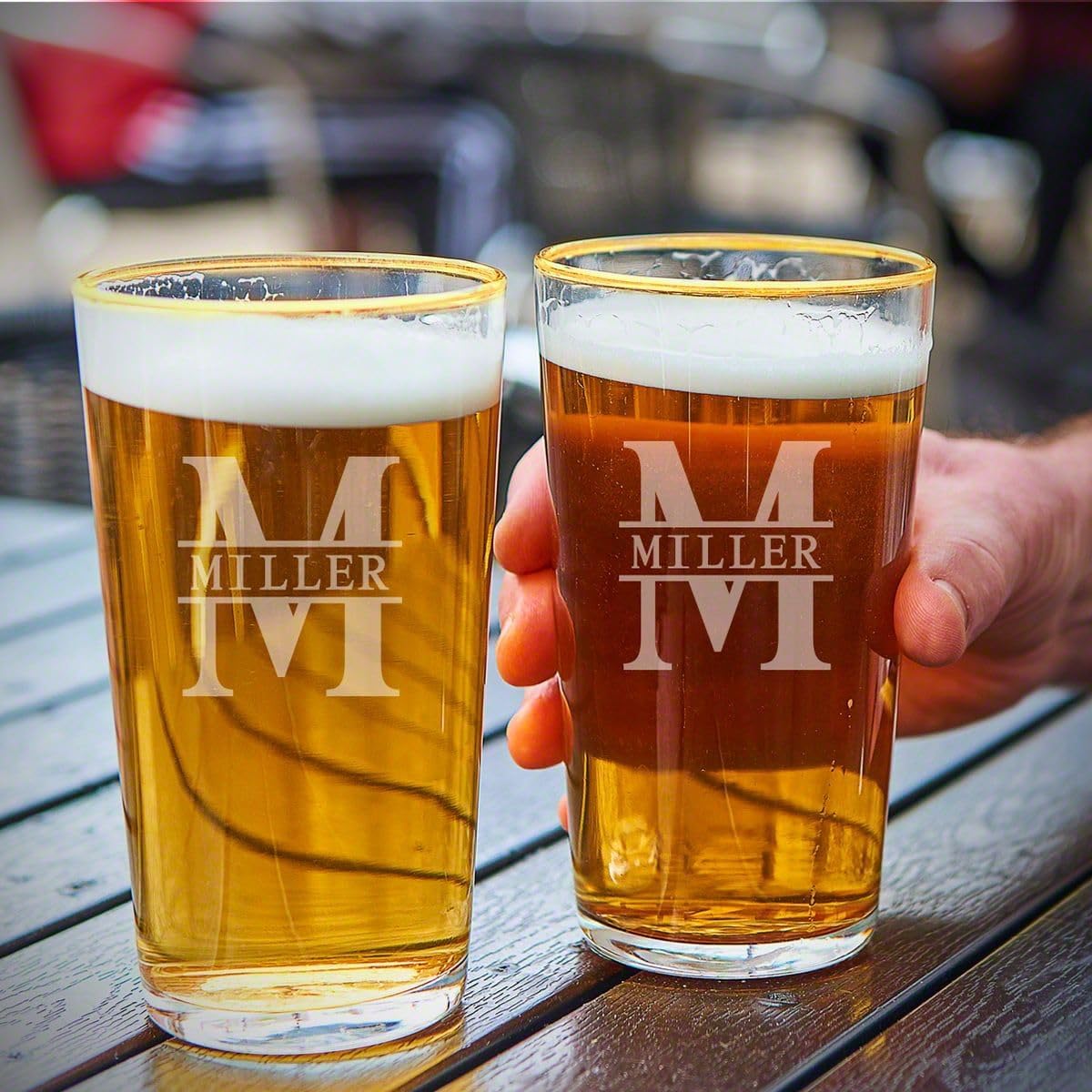 HomeWetBar Engraved Pint Glasses with Gold Rim, Set of 4