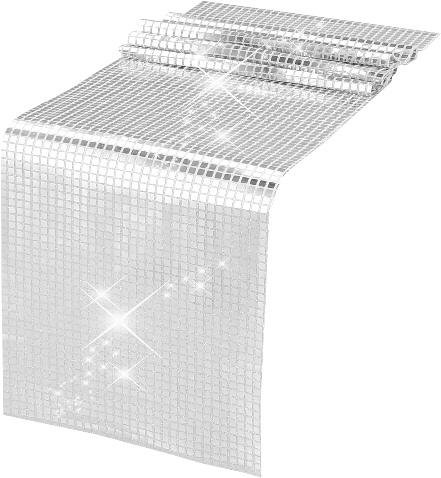1pcs 12 x 108 Inch Silver Disco Table Runner, Disco Ball Table Runner Glitter Disco Party Table