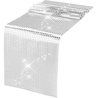 Disco Party Table Runner 30 x 275 cm Silver Disco Tablecloth Glitter Sequin Table Runner Disco Ball Table Runner for Retro 70s 80s Disco Party Decoration Birthday Dance Party Wedding Table Decoration