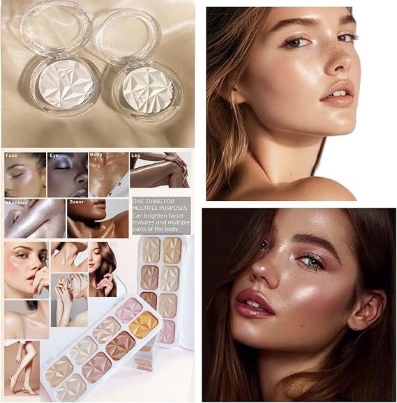 Diamond Shine Highlighter Powder Palette - Long-Lasting, Lightweight Shimmer Makeup for Face Highlighting & Contouring, Pearl White