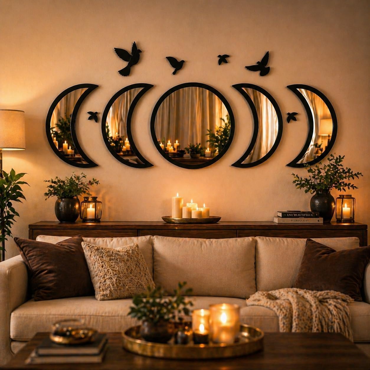 Amazon.com: NESHE Moon Phase Mirror Wall Decor Set with Birds