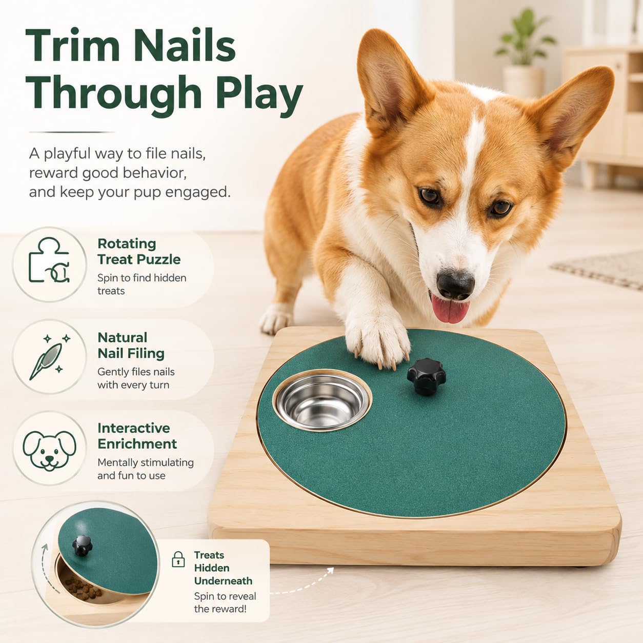 Krallenfeile für Hunde, drehbares Kratzbrett mit Leckerli-Puzzle，Lila
