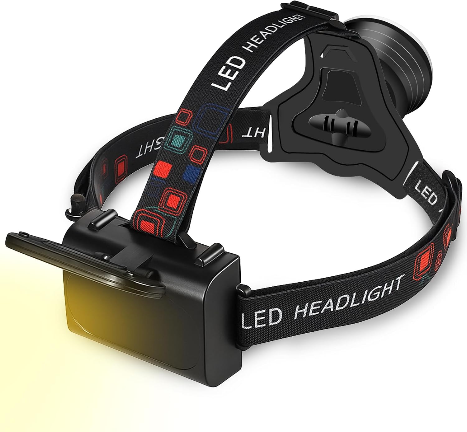 Headlamp Spotlight Flashlight, Bright LED Rechargeable Headlight, Waterproof Head Light with Back Lamp for Outdoor Camping Running Hiking Fishing Cycling (Black, Spotlight & Floodlight)