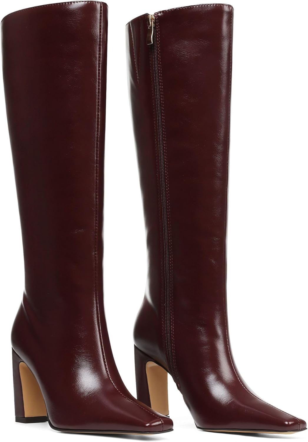 Lovee Cosee Knee High Boots for Women Square Toe Chunky Heeled Boots with Side Zipper Fashion Dress Elastic Tall Boots - Image 3