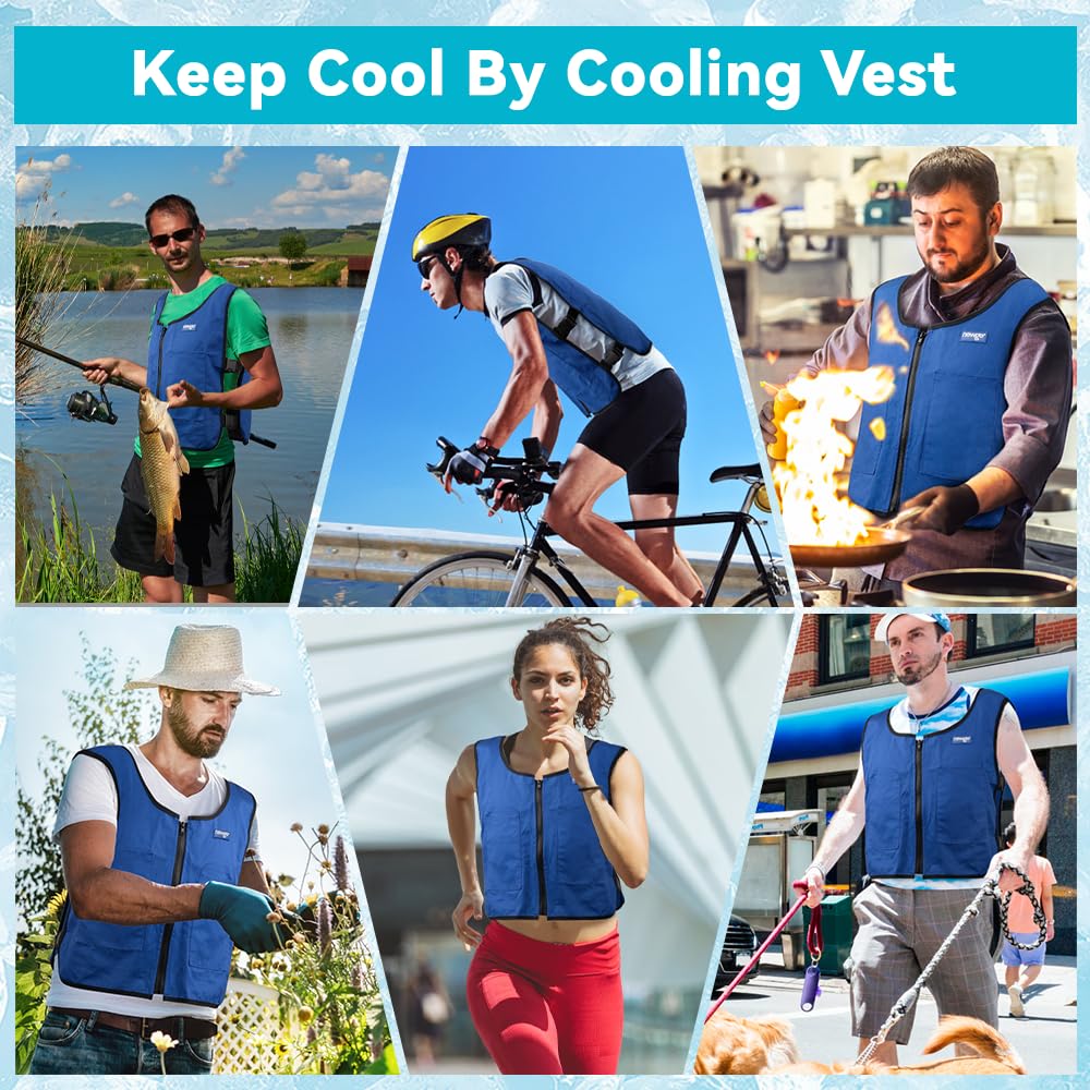 NEWGO Gilet De Glace Refroidissant Réglable Été - Poches Pour Packs Froids Homme Et Enfant - Dissipation Chaleur Rapide