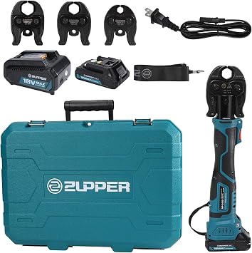 ZUPPER Press Tool,18V Electric Copper Pipe Crimping Tool with 4 Press Jaws 1/2- 1 1/4,Brushless Motor,2pcs 2Ah Battery Fast Charger & Carrying Case