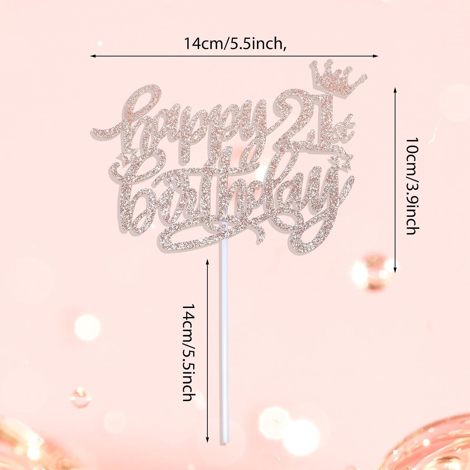 Condition photo showing Good Condition for happy 21st birthday cake topper for girls, glitter 21st birthday decorations cheers to 21 years candles cakes decorations for celebrating birthdays anniversary party supplies(rose gold)