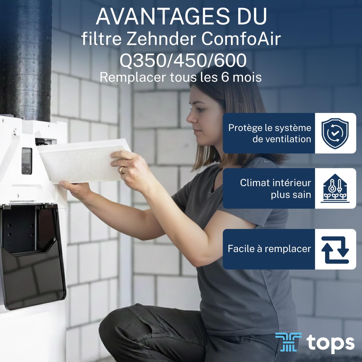 Tops Filtre Zehnder Comfoair q350 G4+F7 | 12x Filtre vmc double flux pour Zehnder Comfoair Q350/450/600 |Remplace Original Zehnder Filtre 400502013