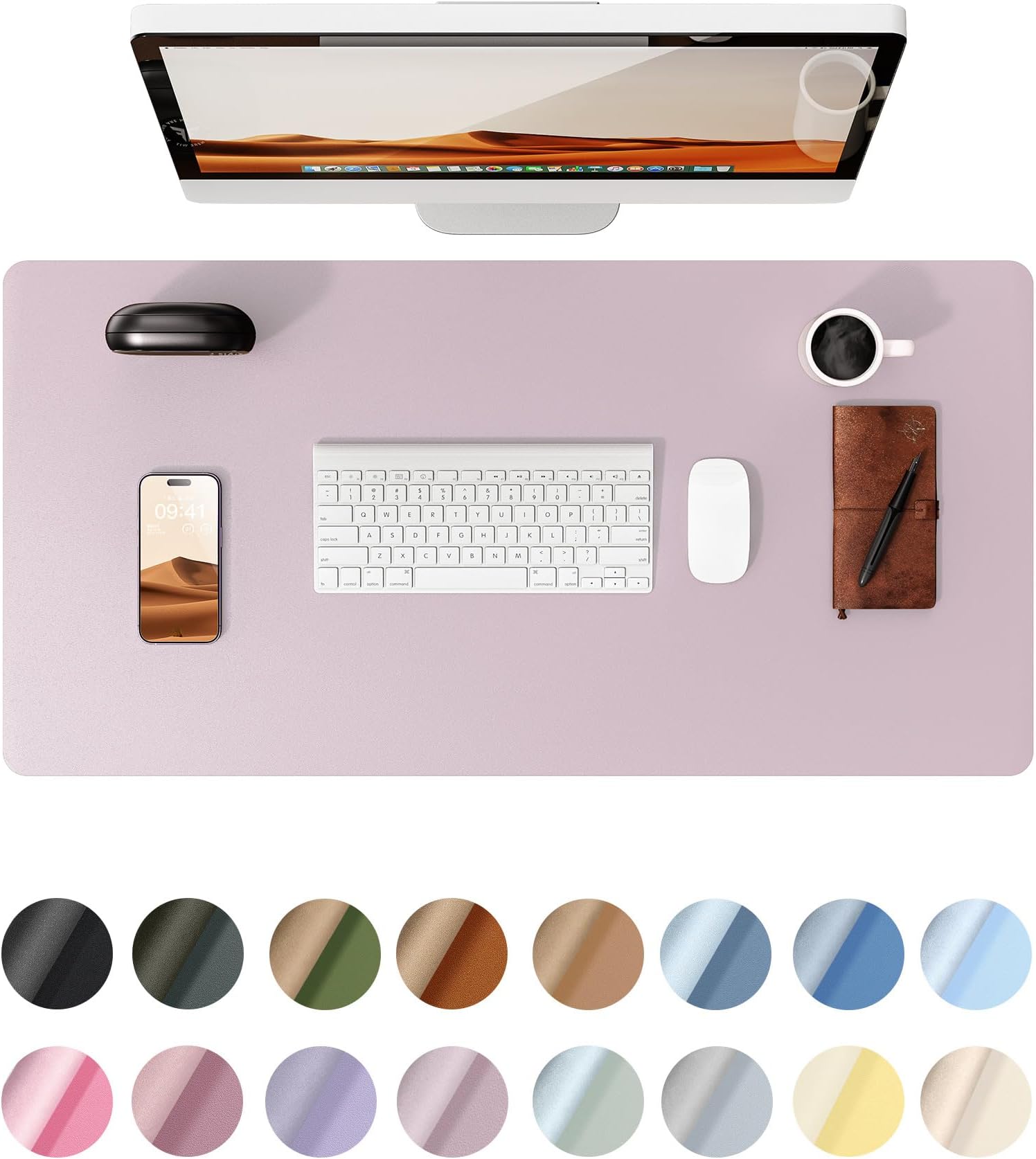 YSAGiレザーデスクプロテクター、オフィスマット、大型マウスマット、ノンスリップPUレザーブロッター、ラップトップデスクマット、オフィスや自宅用防水ライティングパッド (グレーラベンダー、31.5インチ x 15.7インチ)