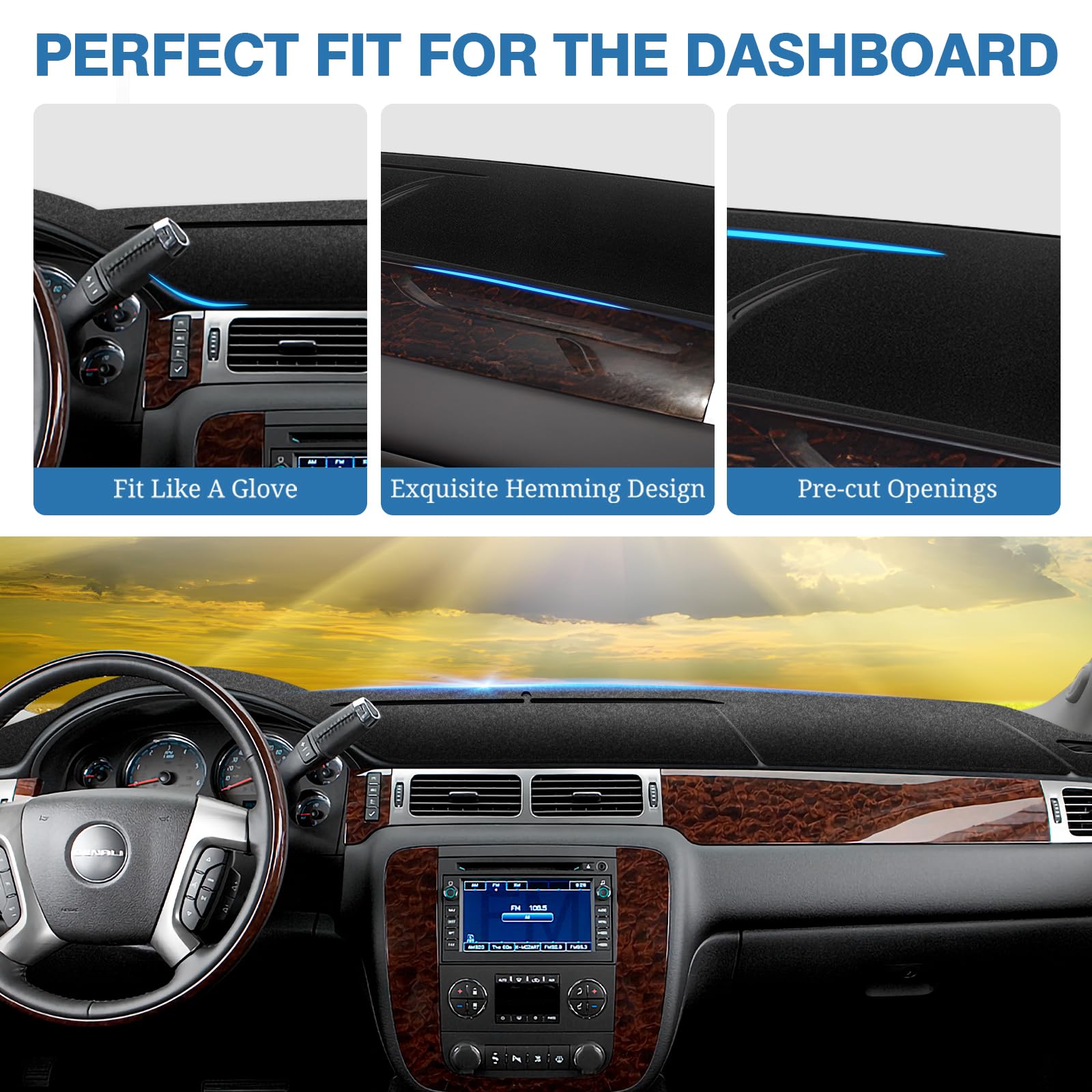 FIILINES Armaturenbrettabdeckung für Chevy Chevrolet Tahoe Suburban/GMC Yukon XL, 2007–2014 Chevy Lawine, Silverado 1500, 2500, 3500 LTZ/GMC Sierra SLT Denali, Armaturenbrettmatte, Passzubehör,