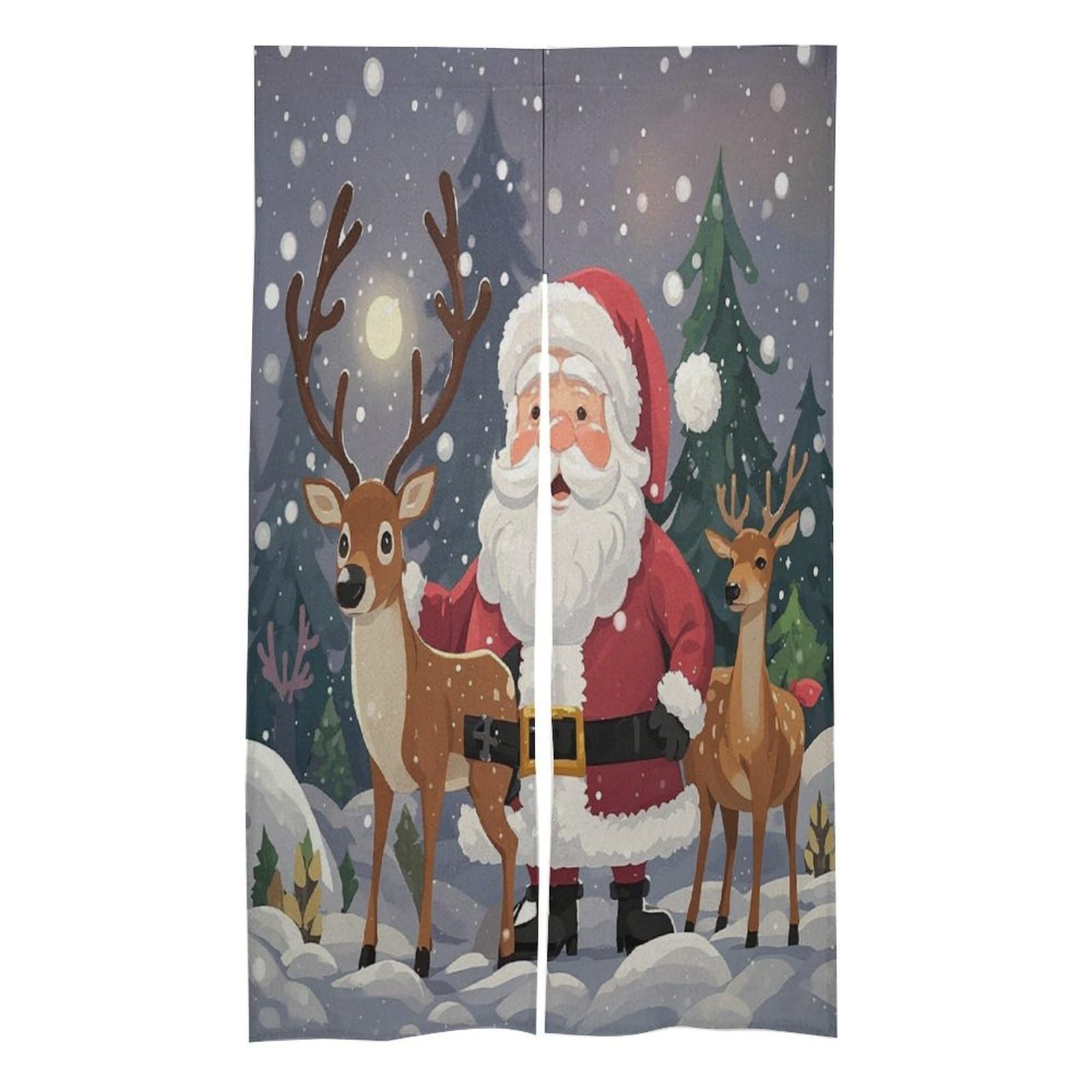 FekiLoot Santa Claus and Deer Elk Door Curtain Splice Japanese Style Theme Blackout Doors Cover Hemp Door Tapestry Temperature Protection Barrier Doors Screen for Various Rooms 17W X 57L Inch