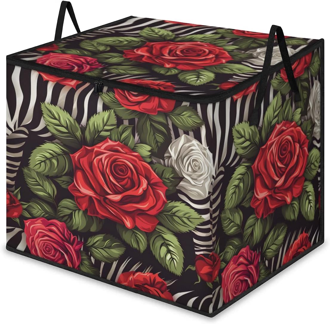 Honeybaby 214L Extra Large Comforter Storage Bag Colorful Flowers Dragonfly Storage Totes with Lids Waterproof Closet Organizer Folding Blanket Storage Bags for Clothes Bedding Pillows