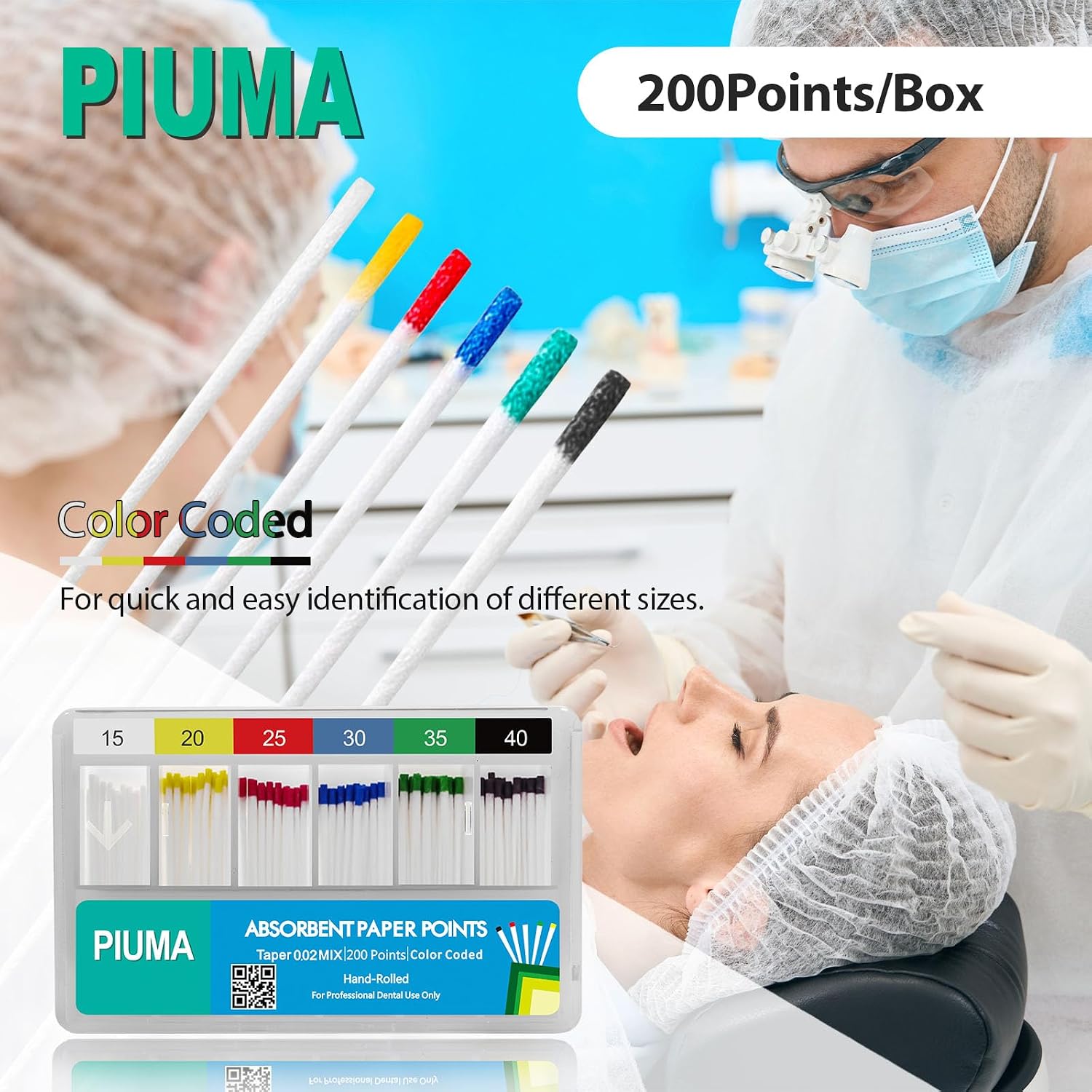 200 Pcs Dental Absorbent Paper Points 0.02 Taper by Vastmed | Dental Endodontic Special Taper - Size Mixed