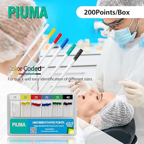 Miniatura 4 de 200 puntos de papel absorbente Piuma de grado dental mixto de varios tamaños  Tapper para endodoncia endodóntica dental estéril tamaños mixtos