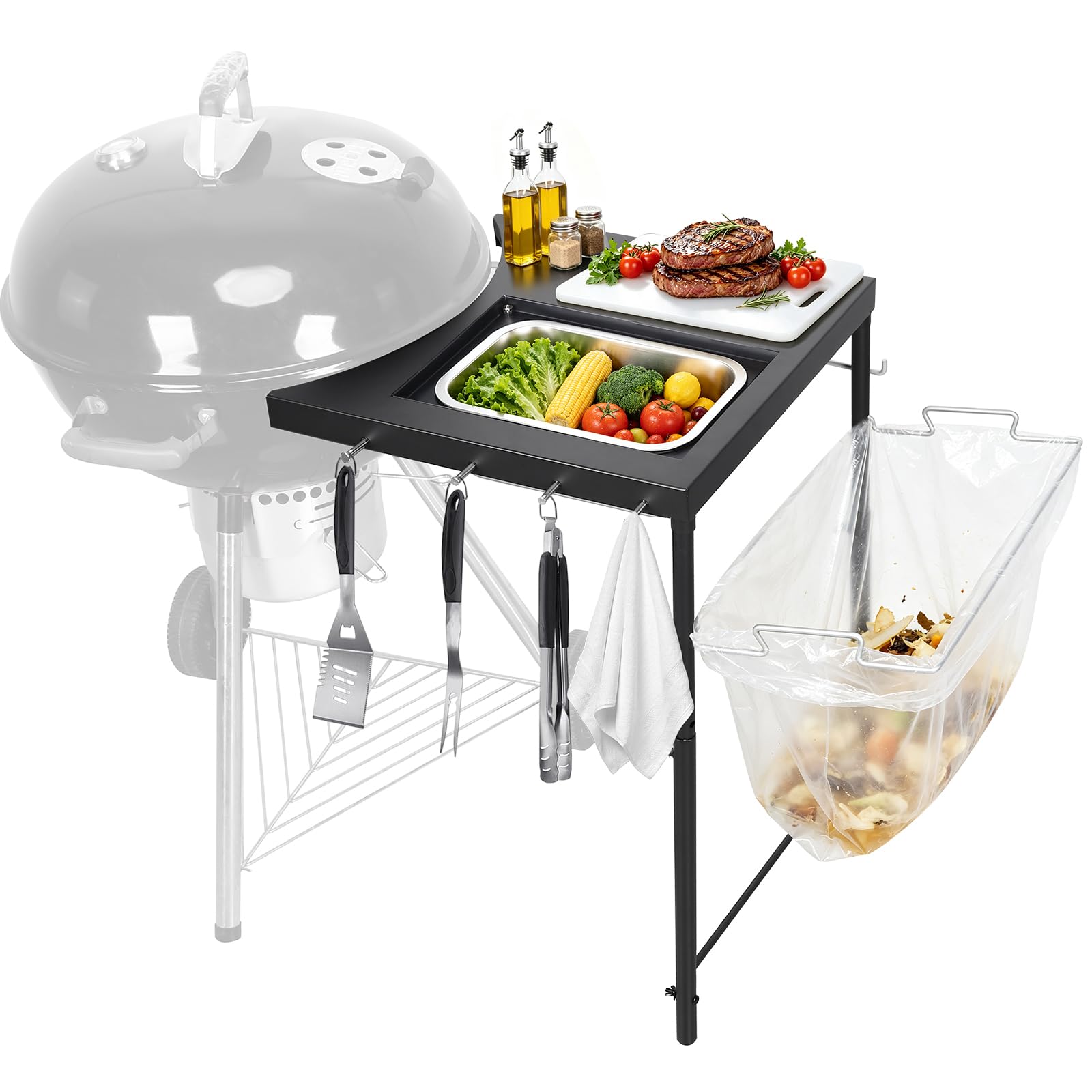 QuliMetal Upgraded Grill Side Table for Weber Kettle Grills 22/18/26 Inch