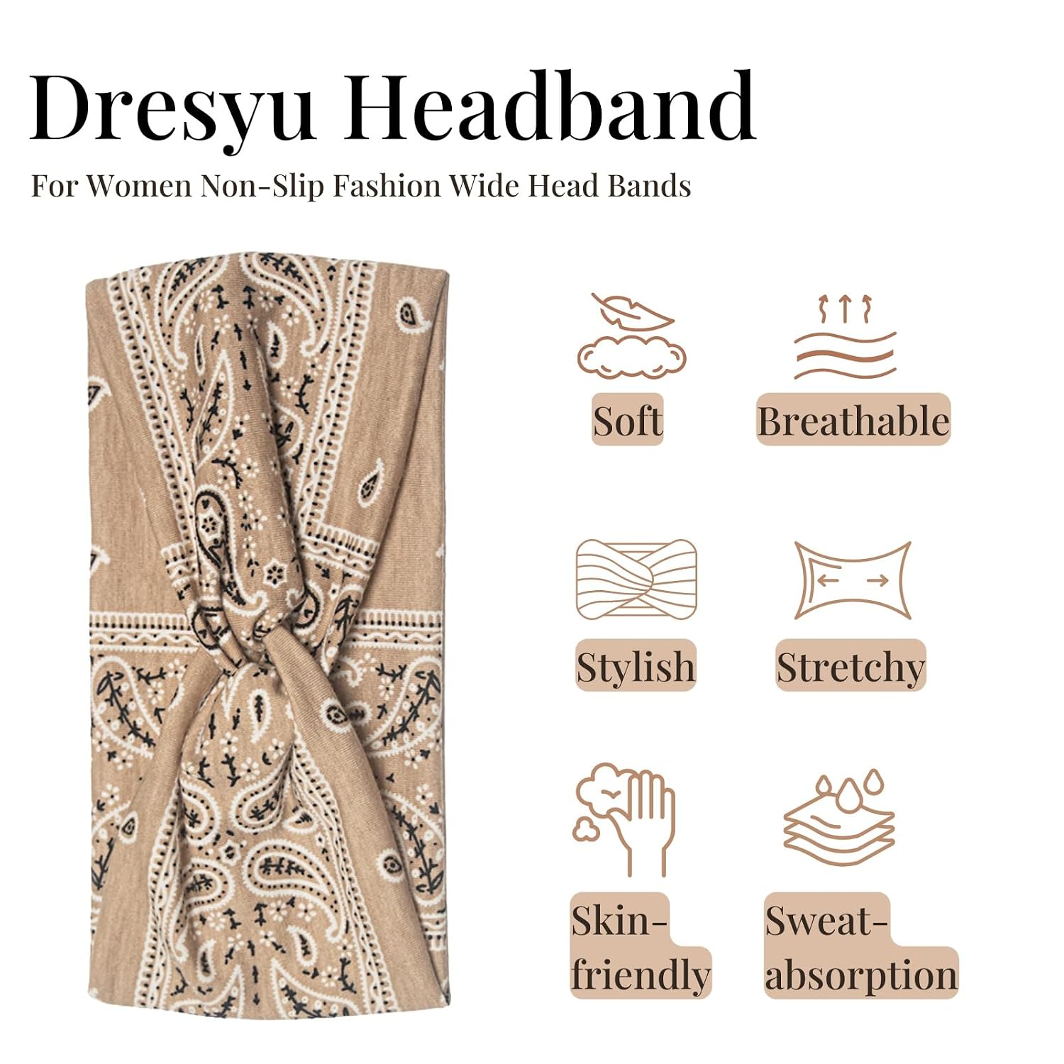 Headbands for Women Non Slip Cross Yoga Headhand Bandana Paisley Wide Head Bands African Head Wraps Workout Hair Wrap Accessories 8 Pack