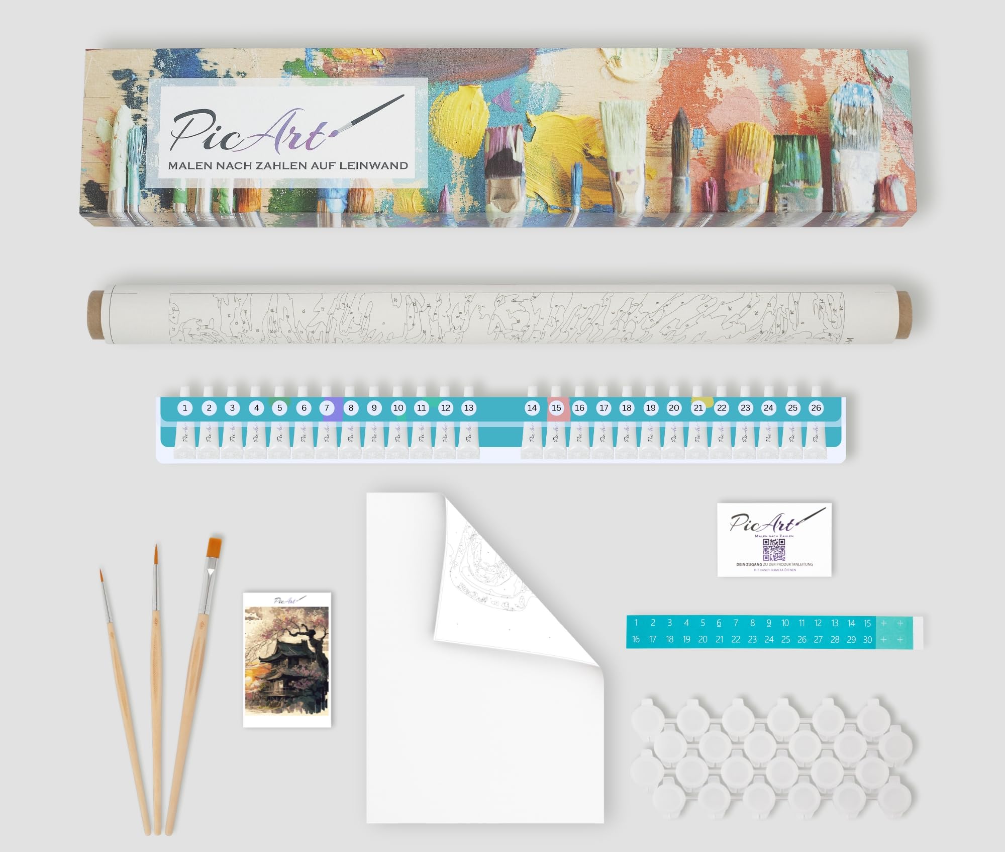 Brushme Malen Nach Zahlen Set - Hokusai 'The Great Wave' 40x50 Cm Mit Acrylfarben & Pinseln